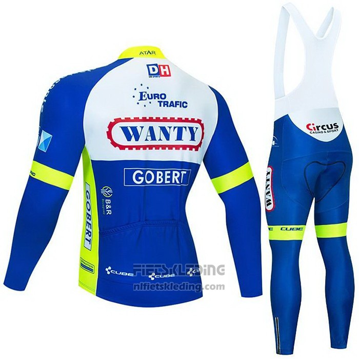 2021 Fietskleding Wanty-Gobert Cycling Team Blauw Wit Geel Lange Mouwen en Koersbroek